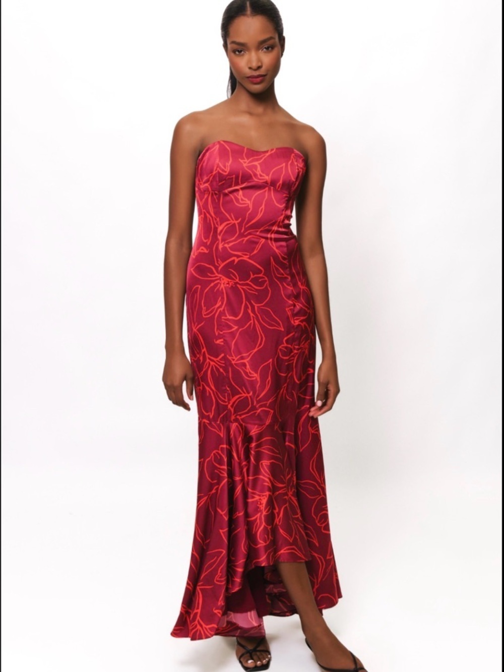 Hutch Jodi strapless dress size small or 2-4 Red Floral Maxi Dress. NWT